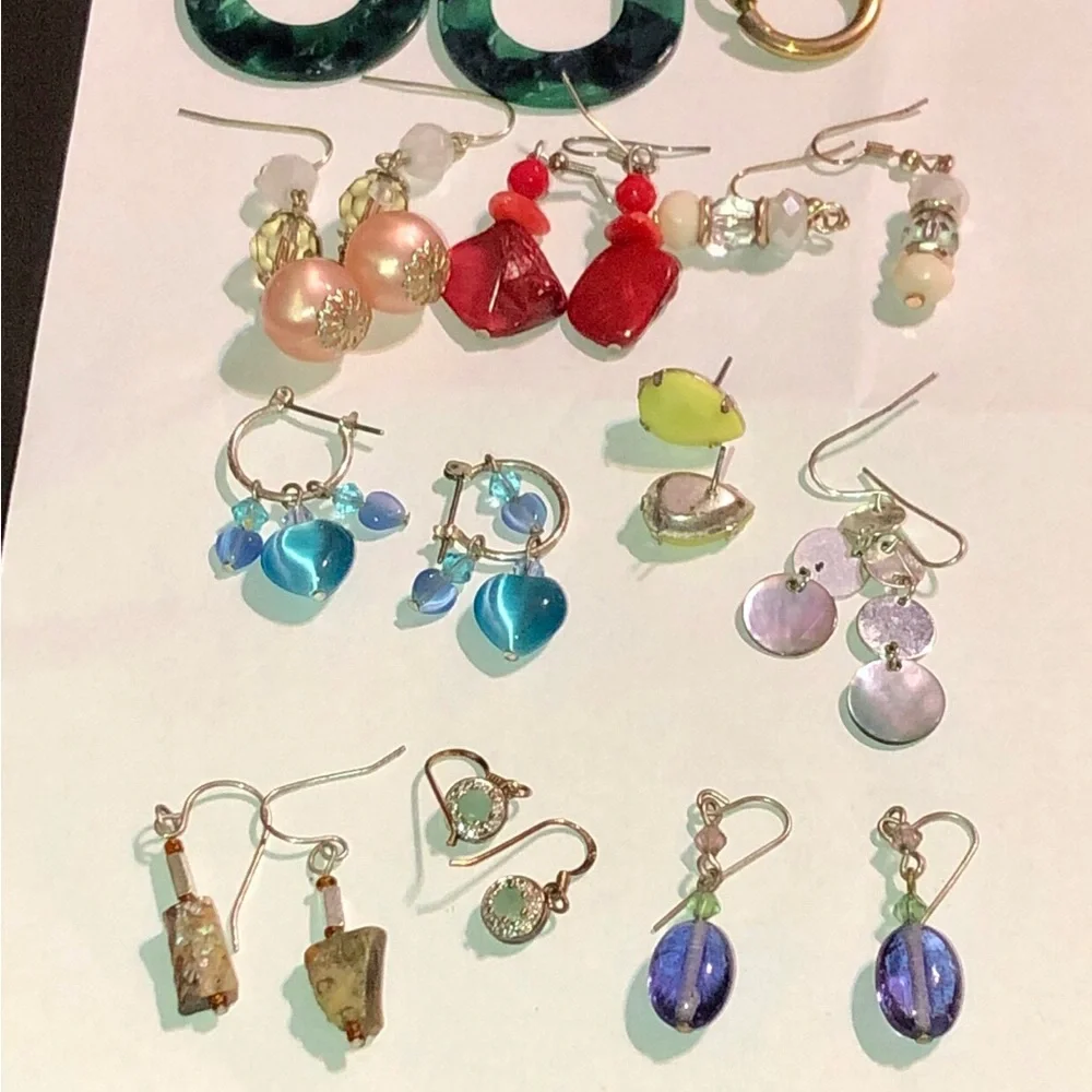 Assorted Women's Fashion Earrings - Multicolor Set 11 pair most hooks sterling